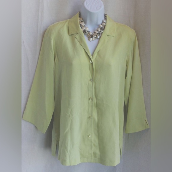 EUC Y2K First Issue Liz Claiborne Cropped Ramie Blend Button Down Shirt - Picture 5 of 11